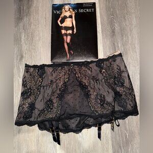 Victoria's Secret Black Lace Garter Belt and Lace Top Stockings
